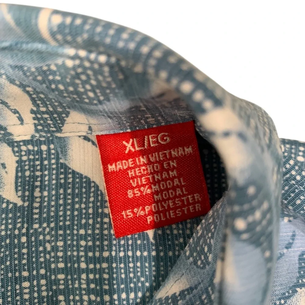 Woody's Retro Lounge Mens XL Hawaiian Shirt Blue‎ Floral Tropical Button Up